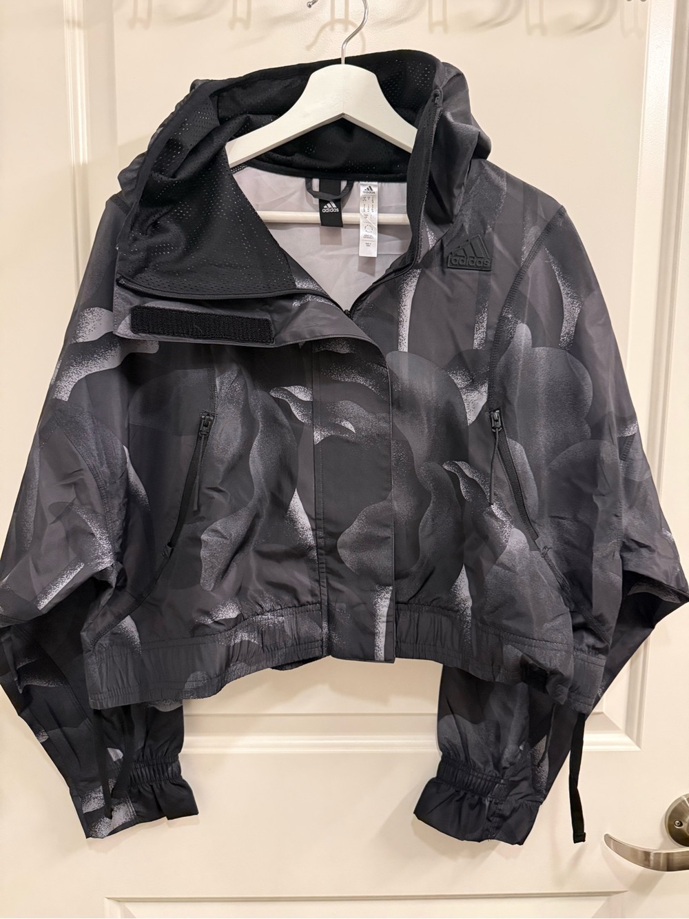 adidas Women's Cropped Black Gray Hooded Jacket